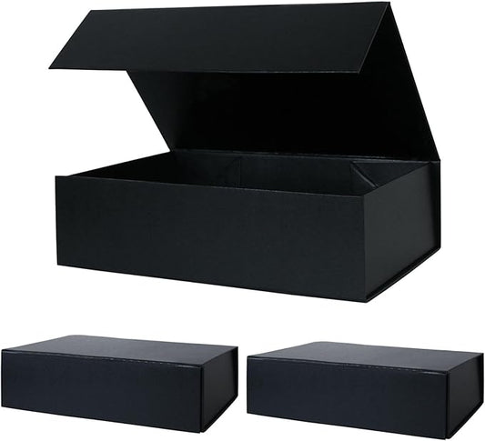 Aimyoo Galaxy Black Collapsible Gift Box with Magnetic Closure Lids 10.5x7x3 in, Bridesmaid Groomsmen Proposal Box, Medium Rectangle Box for Present Graduation Storage 3 Pack