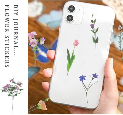 80 Pieces Natural Flower Stickers for Scrapbooking, Self-Adhesive Scrapbooking Stickers Supplies Journal for Adult Card Making Letters DIY (Style A)