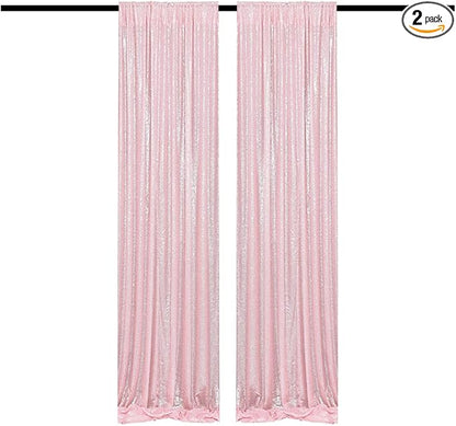 Pink Sequin Curtains 2FTx8FT 2 Panels Pink Sequin Backdrop Curtain for Parties Glitter Backdrop Photo Background for Wedding Baby Shower