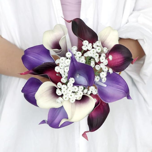 S_SSOY Wedding Bouquet Bride,Bride Bridal Bouquet Bridesmaid Artificial Flowers for Ceremony Anniversary Party Bridal Shower Decoration Wedding Bouquets (Purple Calla Lily)