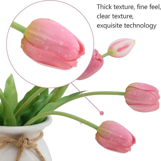 Artificial Flowers 10pcs Fake Tulips Real Touch, Faux Latex Tulips Flowers with Gift Box Soft Faux Tulips Bouquets Arrangements for Party Wedding Home Room Decoration(Light Purple)