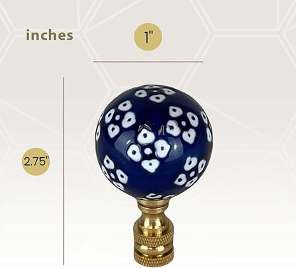 Royal Designs, Inc. Blue Porcelain Ball with White Ornament Design Finial for Lamp Shade, Polished Brass