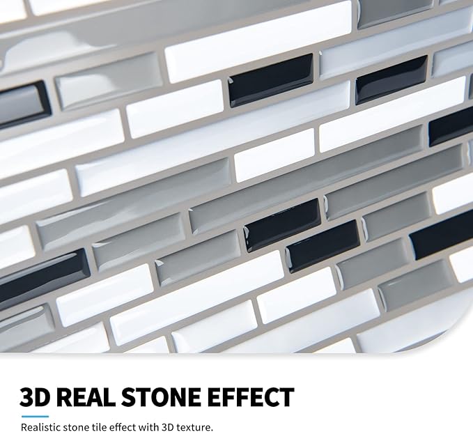 Art3d 12" x 12" Peel and Stick Tile Kitchen Backsplash Sticker Gray Brick (6 Tiles)