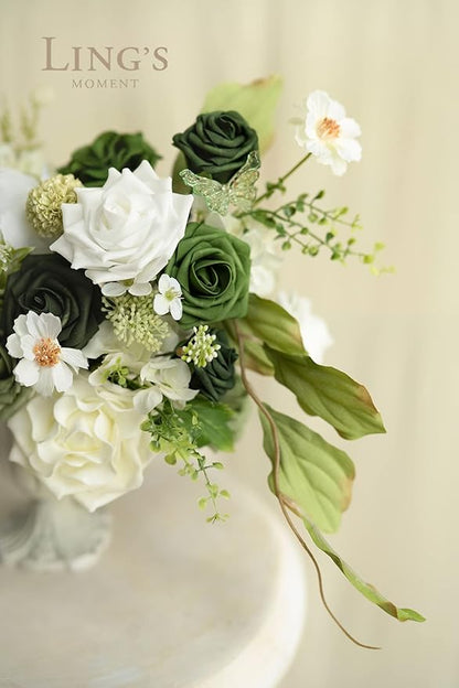 Ling's moment Artificial Flowers, 50Pcs 3" Roses in Emerald Green Shades, Realistic DIY Foam Floral Fill for Wedding Bouquets/Centerpieces, Outdoor Party Backdrops, Room/Table, Garden/Pot Decorations