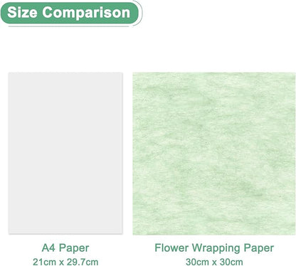 M METERXITY 38-Sheet Korean Cotton Wrapping Flower Paper, 11.8 Inch Waterproof Floral Wrapping Cotton Paper for Bouquets/Gift Packaging [Green]