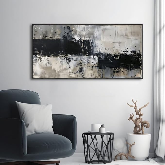 Wall Art Abstract Canvas Painting Black Grey Wall Decor Modern Artwork for Living Room Bedroom Dining Room Home Office Decor Large Framed Ready to Hang 30"x60"