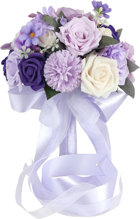 S_SSOY Wedding Bouquet Bride,Bride Bridal Bouquet Bridesmaid Artificial Flowers for Ceremony Anniversary Party Bridal Shower Decoration Wedding Bouquets (Lilac Purple)