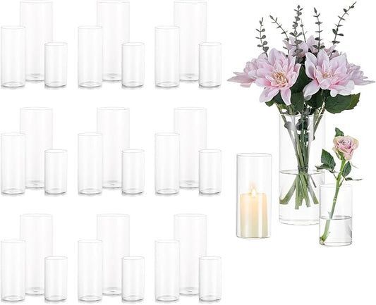 Cylinder Glass Vase Set of 30, Cylinder Vases for Centerpieces Bulk, Modern Clear Hurricane Candle Holders for Pillar Candles, Wedding Flower Vases for Floating Candle Table Decorations