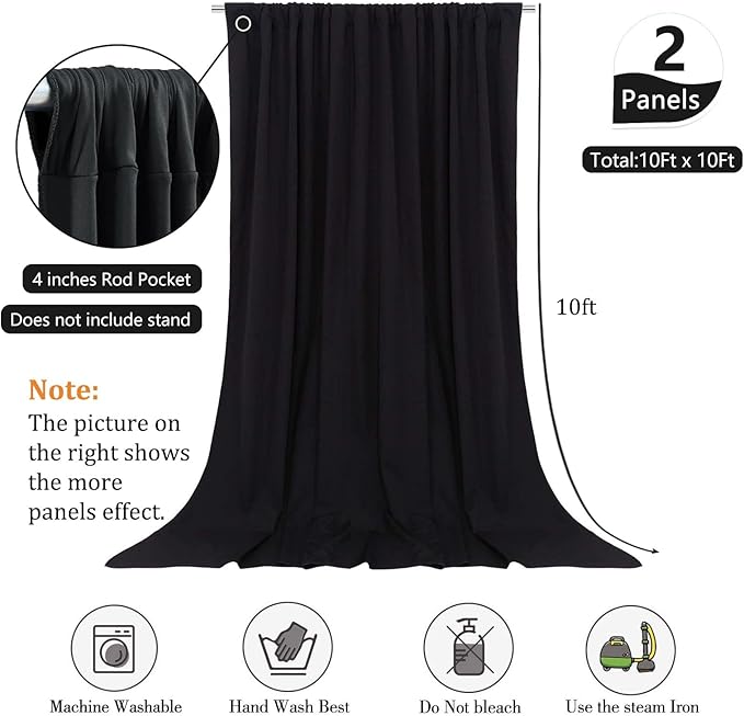 10 x 10 Feet Black A Backdrop Curtain for Partie, Background Curtains for Photoshoot, Birthday, Wedding, Halloween, Thanksgiving, Christmas, New Year Party Decorations 5Ft x 10Ft, 2 Panels