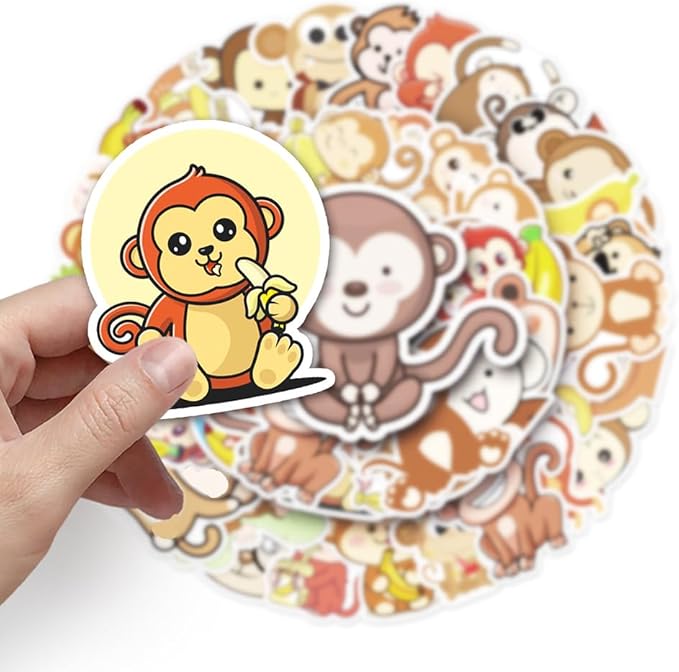 Monkey Vinyl Stickers for Teens Boy Girls Kids|50 Pcs|Cute Cartoon Waterproof Stickers for Laptop Phone Tablet Luggage Flasks Water Bottle Notebook Bike Scrapbook,Lovely Animals Decals Pack(Monkey)