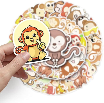 Monkey Vinyl Stickers for Teens Boy Girls Kids|50 Pcs|Cute Cartoon Waterproof Stickers for Laptop Phone Tablet Luggage Flasks Water Bottle Notebook Bike Scrapbook,Lovely Animals Decals Pack(Monkey)