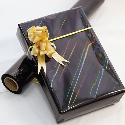 CMFYHM Iridescent Black Cellophane Wrap Roll I 34 In Wide X 100 Ft Long I Colorful Cello Perfect For Baskets,Gifts, Treats,Birthday Holiday Wedding Floral, Party Arts Crafts Decoration (Black)