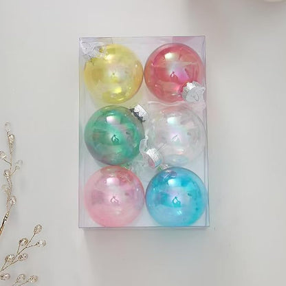 60MM Iridescent Plastic Ball - 12PCS Xmas Ornament Balls Set, Plastic Iridescent Decorative Hanging Ornaments for Xmas Tree Wedding Valentine's Day Party Decorations(Multicolored)