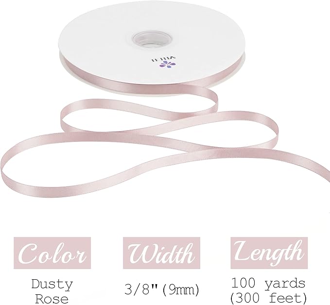 MEEDEE Dusty Rose Satin Ribbon 3/8 Inch Dusty Rose Ribbon Double Faced Pink Satin Ribbons Crafts Silk Ribbons for Gift Wrapping, Card Making, Lei Making, 100 Yards