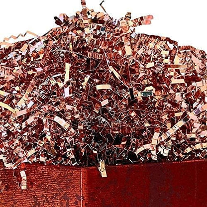 UNIQOOO 1/2 LB Metallic Rose Gold Crinkle Cut Paper Shredded Filler, Pink Grass Raffia Tissue, Strands Shred Craft Bedding Cushion, Wedding Mothers Day Bridesmaid Engagement Gift Boxes Bags Retail