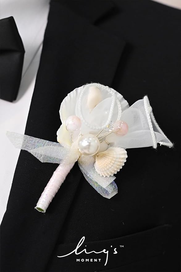 Ling's moment Boutonniere for Men, 6pcs Groom Groomsmen Boutonniere, Artificial Flowers for Wedding Decor/Prom/Homecoming, etc.Cream Blush