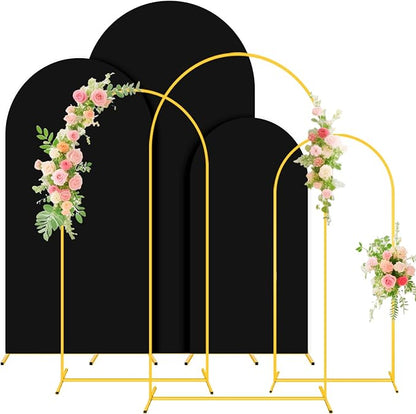 FUHSY Metal Arch Backdrop Stand and Cover Set - 6FT, 6.6FT, 7.2FT - Black - Wedding, Baby Shower, Party - Metal & Spandex