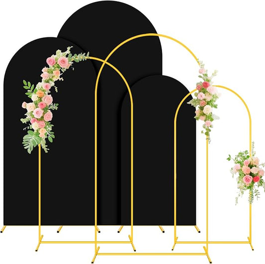 FUHSY Metal Arch Backdrop Stand and Cover Set - 6FT, 6.6FT, 7.2FT - Black - Wedding, Baby Shower, Party - Metal & Spandex
