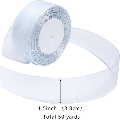 Dusty Blue Ribbon for Gift Wrapping 1-1/2 inch Sheer Organza Ribbon for Flower Bouquet Tulle Chiffon Ribbons for Wedding Invitations Christmas Decorations Crafts 50 Yards