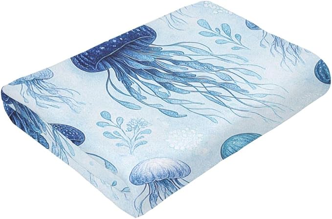 Jellyfish Blanket Marine Life Throw Blanket Blue Ocean Sea Soft Cozy Fleece Sealife Fuzzy Stuffed Plush Animal Flannel Gifts for Girls Women Boys Kids Adults 60"X80"