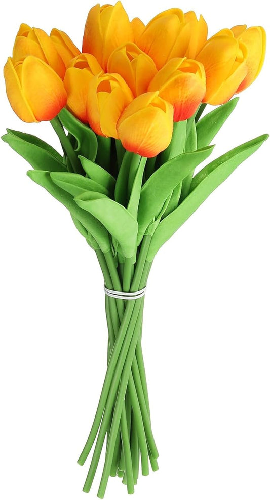 uxcell 20pcs Tulips Artificial Flowers, Faux Flowers Silk Fake Tulip Stems Real Touch for Wedding Bouquet Centerpiece Table Party Decoration(Sunset Red)