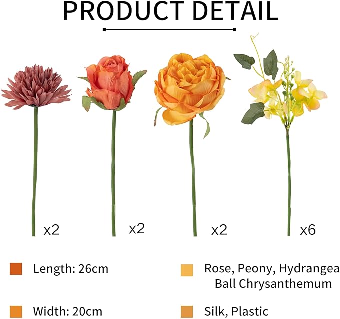 ASTRYAS 2 Bundles Artificial Flowers Bouquet, Fake Peony Silk Chrysanthemums Roses Faux Floral Arrangements for Home Decor Kitchen Table Centerpieces Decoration (Beige & Orange)