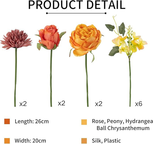 ASTRYAS 2 Bundles Artificial Flowers Bouquet, Fake Peony Silk Chrysanthemums Roses Faux Floral Arrangements for Home Decor Kitchen Table Centerpieces Decoration (Beige & Orange)