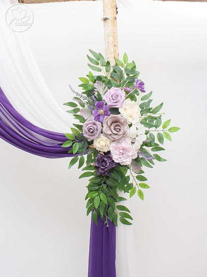 Wedding Arch, Artificial Flowers, Wedding Decor with Drapes (Set of 4)，Be Suited to Banquet, Party, Wedding Decor Ceremony and Background Decoration (Purple)