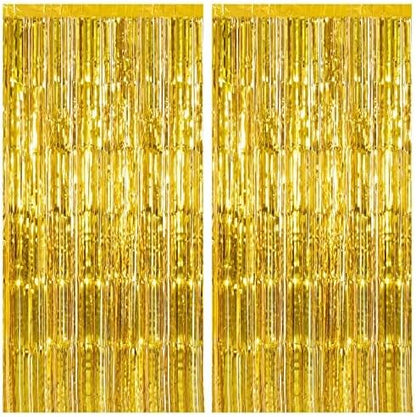 2 Pack Gold Fringe Curtain Backdrop Tinsel Streamers Birthday Party Decorations Christmas Photo Booth Backdrop New Year Halloween Graduation Baby Shower Theme Party Decorations