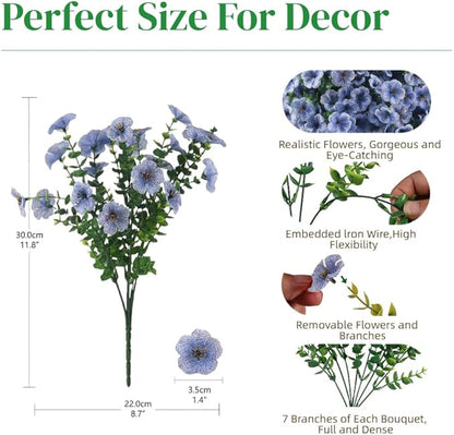 12 Bundles Artificial Flowers for Outdoor, UV Resistant Faux Mums with Eucalyptus Leaves Fake Plants for Outdoor Planters Greenery Boxwood Porch Patio Decoration