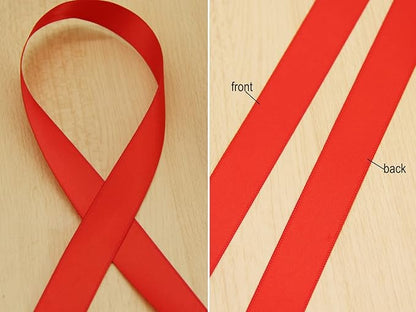 Red Double Faced Satin Ribbon 7/8 Inch - 100 Yards Continuous Soft Gift Wrapping Package Ribbon for Invitations, Flower Bouquets, Weddings, Bows, Hair Decoration, Valentine's Day, and Mother's Day