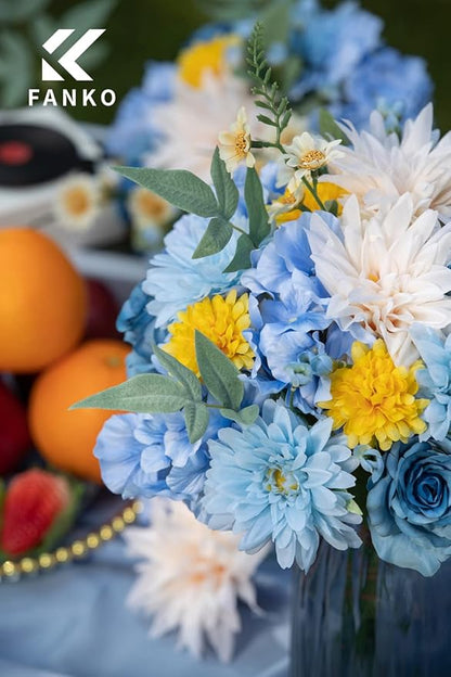 FANKO Rose Artificial Flowers Combo for DIY, Fake Blue Rose Silk Flowers Greenery, Faux Flowers for Wedding Bridal Bouquet, Baby Shower, Table Centerpieces, Floral Arrangement, Party Home Decoration
