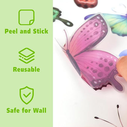 AOWDIAO 62 Large Butterfly Wall Decals - Peel and Stick Vinyl Wall Stickers for Room Decor, Safe for Walls, Repositionable