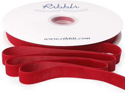 Ribbli Dark Red Velvet Ribbon 5/8 Inches Continuous 25 Yard Spool Dark Red Christmas Ribbon for Gift Wrapping Crafts Home Decor