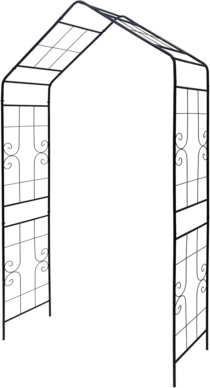 Metal Garden Arch, Assembly Garden Arbor,Trellis Climbing Plants Support, Rose Outdoor Arch,Wedding Arch, Party Events Archway,Steeple (Black, W56.3"X94.5")