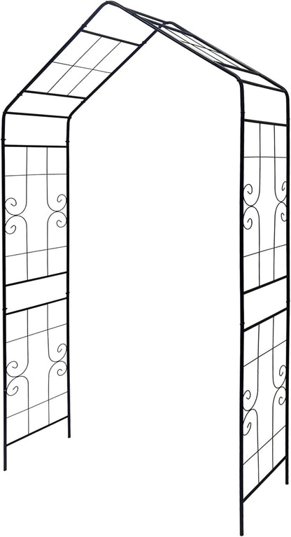 Metal Garden Arch, Assembly Garden Arbor,Trellis Climbing Plants Support, Rose Outdoor Arch,Wedding Arch, Party Events Archway,Steeple (Black, W56.3"X94.5")