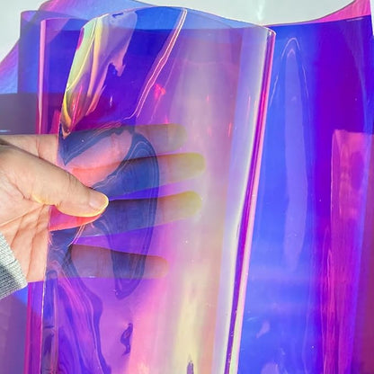 ONEART | 16 Gauge Holographic Iridescent Plastic Vinyl, 16"x54" Transparent Vinyl Fabric-Pink