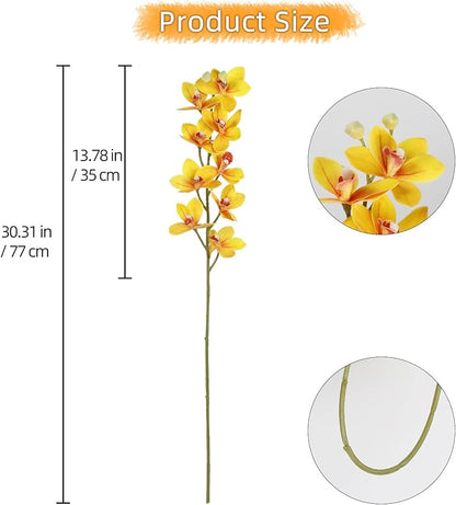 IPOPU Yellow 5 Pcs Artificial Orchids That Look Real Real Touch Latex Orchid Fake Flowers for Living Room Bathroom Kitchen Wedding and Engagement Centerpiece Arrangement