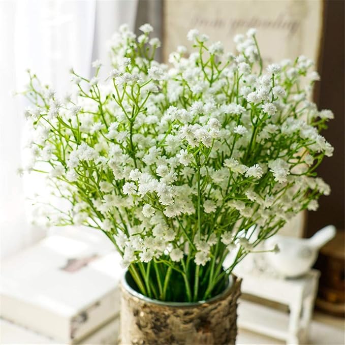 PASYOU Artificial Baby Breath Flowers Plastic Fake Gypsophila for Indoor Outdoor Wedding Bridal Bouquet Home Garden Party DIY Wreath Table Arrangement Decoration Pot Planter Filler White 4 pcs