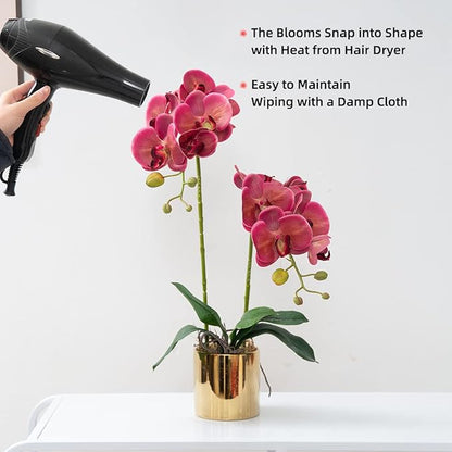 Artificial Orchid Flowers Fuchsia Faux Orchids with Ceramic Vase Vivid Fake Phalaenopsis Flower Arrangement Gorgeous Artificial Plants for Office Desk Wedding Party Exhibition Center&Home Table Decor