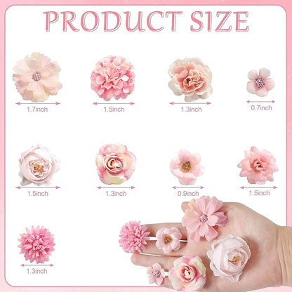 Faux Flower Heads Small Silk Artificial Flower DIY Fake Mini Flowers Rose Daisy Multicolor Flowers Craft Supplies for Wedding Party Wreath Graduation Season Party Home Decor (45, Pink)