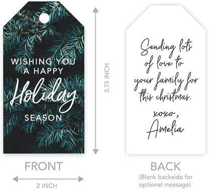Andaz Press Christmas Holiday Season Classic Gift Tags, Merry Christmas to from and Wishing You A Happy Holiday Season, Christmas Tree Branch Design, for Holiday Events, Parties, and Favors, 60-Pack