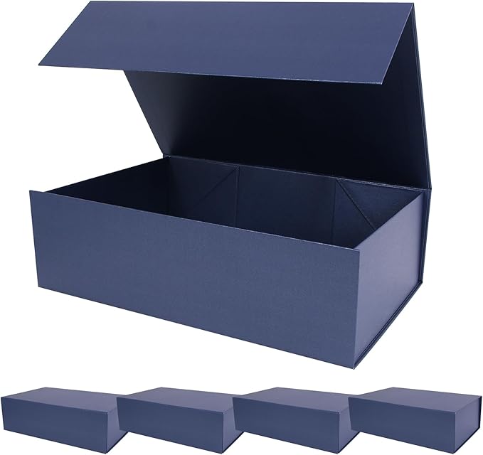Aimyoo Navy Blue Magnetic Gift Boxes with Lids 13.8x9x4.3 in, Large Bridesmaid Groomsman Proposal Box, Rectangle Collapsible Box for Present Graduation Birthday Storage 5 Pack