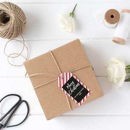 Andaz Press Personalized Christmas Holiday Season Classic Gift Tags, Merry Christmas Custom Family Name and Year, Candy Cane Striped Design, for Holiday Events, Parties, and Favors, 60-Pack