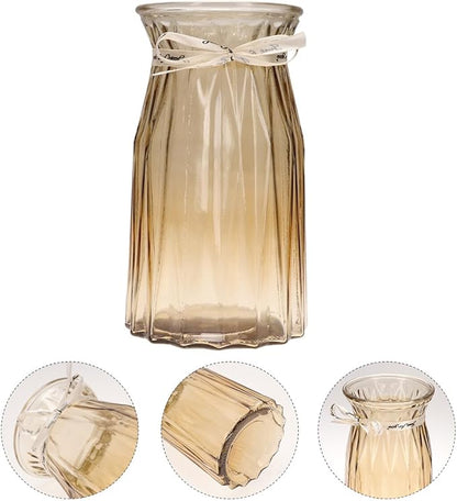 Nordic Style Glass Vase Amber Hydroponic Flower Bottle with Thickened Base Handmade Polished Smooth Opening Modern Decorative Storage Jar for Home and Office Decor
