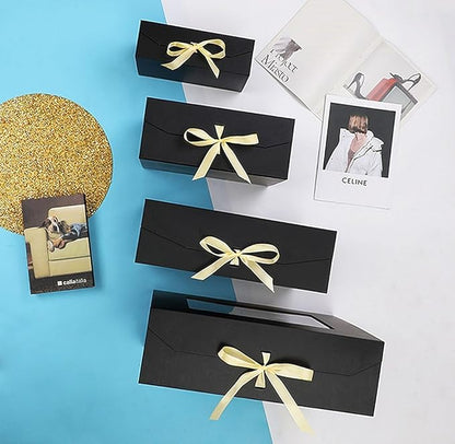 5 Pcs Black Gift Box for Presents with Ribbon 13.2x11x5.3 Inches Clear Gift Box with Window Magnetic Closure Gift Boxes with Lids