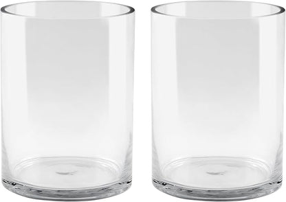 6" Wide 8" High Large Hand Blown Sturdy Clear Cylinder Glass Vase, Centerpiece Flower Vase for Rose, Tulip, Boquets, Hurricane Candle Holder (2, 6"x8")