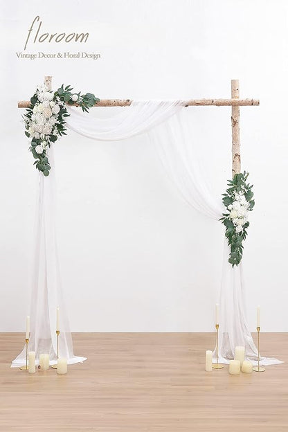 Floroom Arch Flowers with Drapes Kit (Pack of 4) - 2pcs Artificial Ivory & White Floral Swag Arrangement with 2pcs Draping Fabric for Wedding Ceremony Arbor and Reception Backdrop Decoration