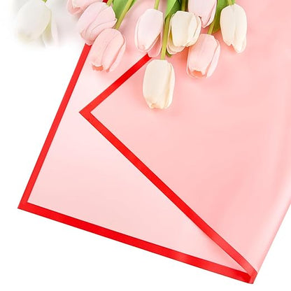 Jutieuo 20 Sheets Red Flower Wrapping Paper, Waterproof Floral Wrap Red Edge Bouquet Wrapping Paper Florist Supplies (22.8 x 22.8 inch)
