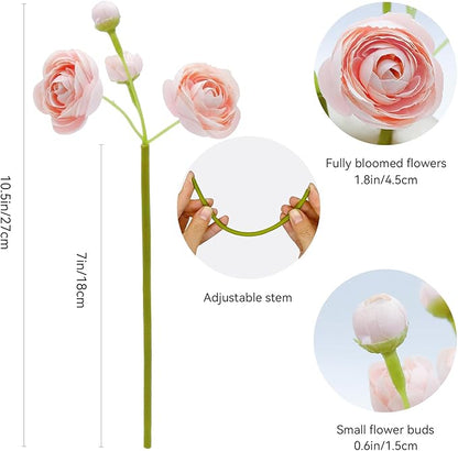 24 Pcs Ranunculus Artificial Flowers 10.5", Mini Faux Silk Ranunculus with Stem, Fake Flowers for Home Decor Indoor Wedding Bouquets Centerpieces (Blush Pink)